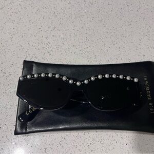 Lele Sadoughi Black Sunglasses with Pearl Embellishments